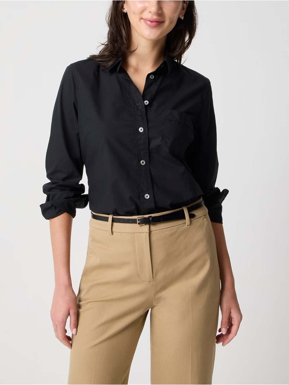 J.Crew Black Button Down Shirt Petite XS AL530 Classic Cotton Poplin NWT